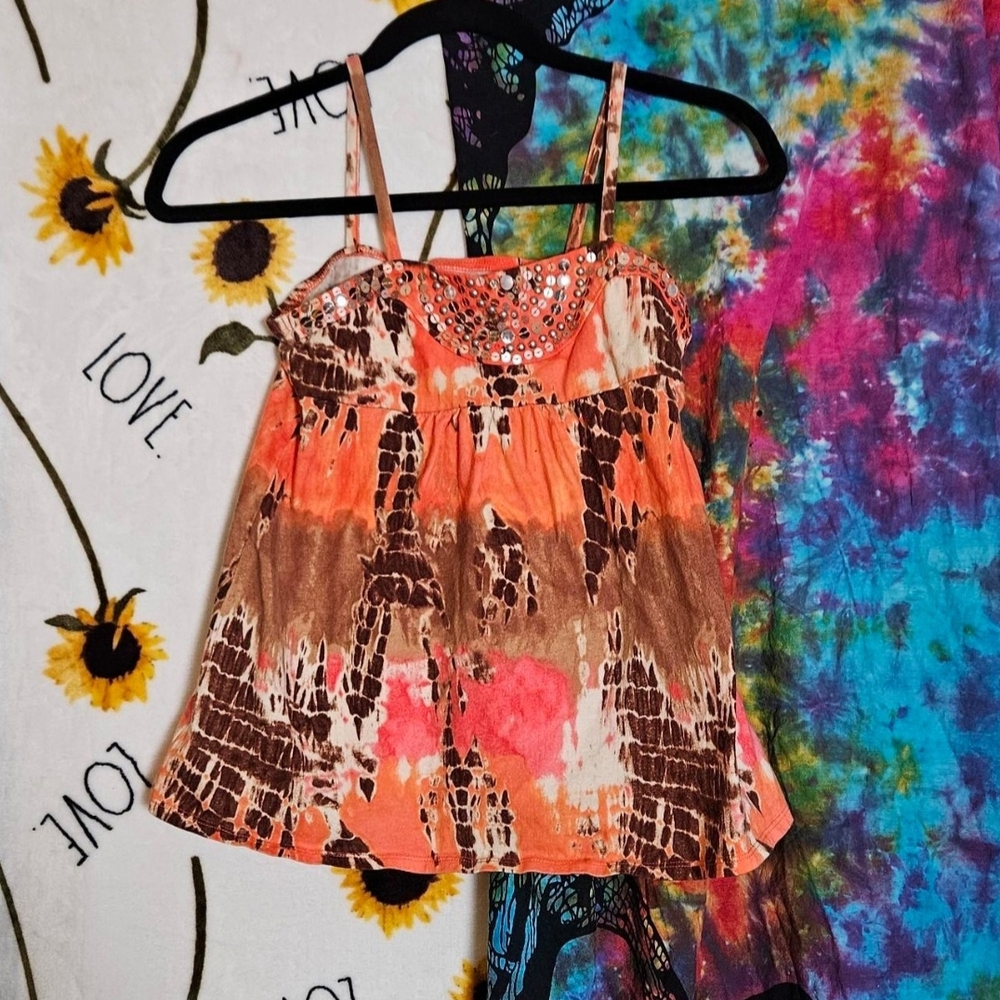 Justice Kids coral and cream tie dye Sleeveless shirt size 12